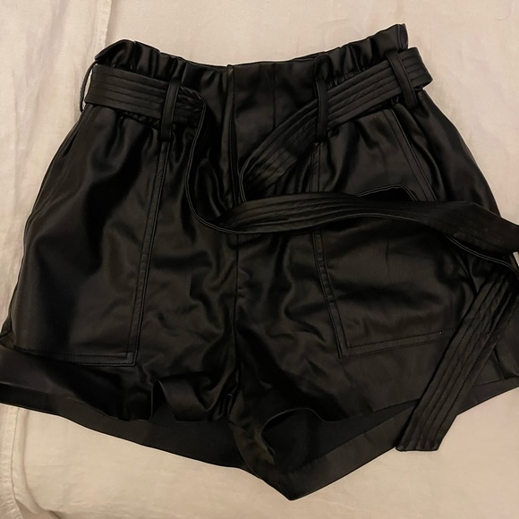 Black Leather Tie Shorts - Picture 1 of 3